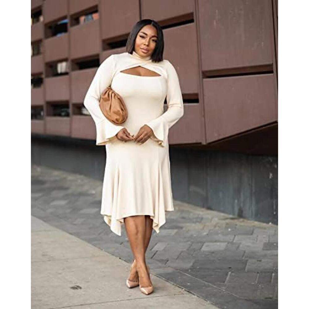 Elegant Cream Cutout Flare Dress
